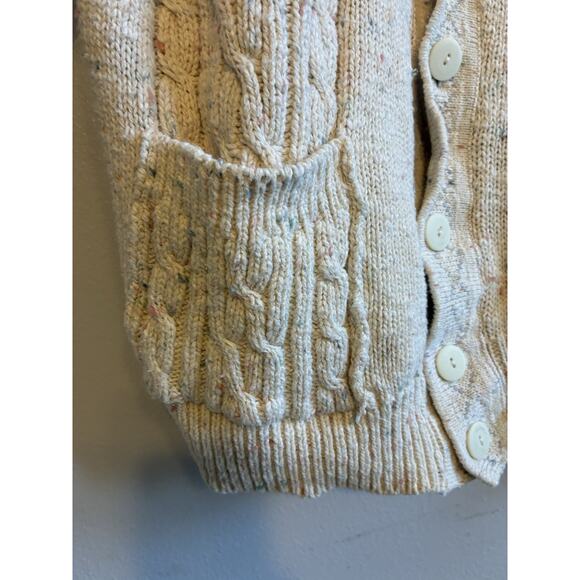 VTG 80s IZOD Cable Knit Shawl Collar Cardigan Grandpa Chunky Fisherman Sweater M - Picture 12 of 16